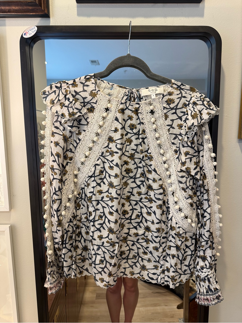Sea New York White Tunic Top With Olive And Black Floral Print